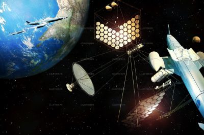 Solar power plant assembly in space.