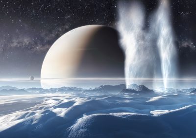 Enceladus geysers, moon of Saturn.