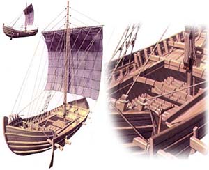 Archéologie, reconstruction virtuelle d'un navire romain du 3ème Siècle.