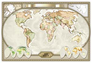 Carte du monde style ancien, pour H. Bauer.